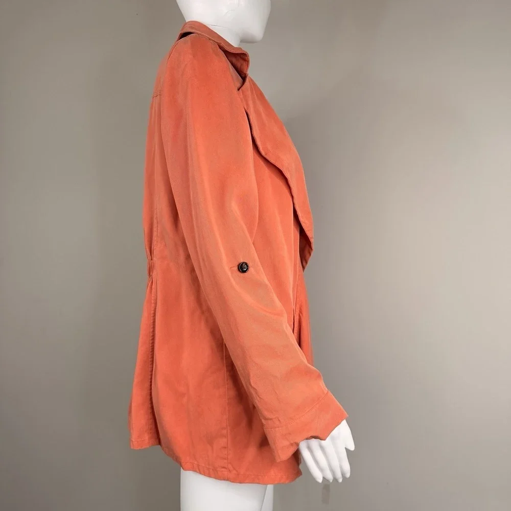 Chico's Jacket 1 Women's Medium Orange Open-Front Roll-Tab‎ 3/4 Sleeve